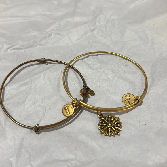 Alex and Ani Gold Tone Compass Bangle Energy Bracelet Pair - Picture 3 of 3